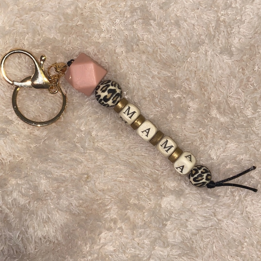 Mama Keychain, leopard, pink & gold